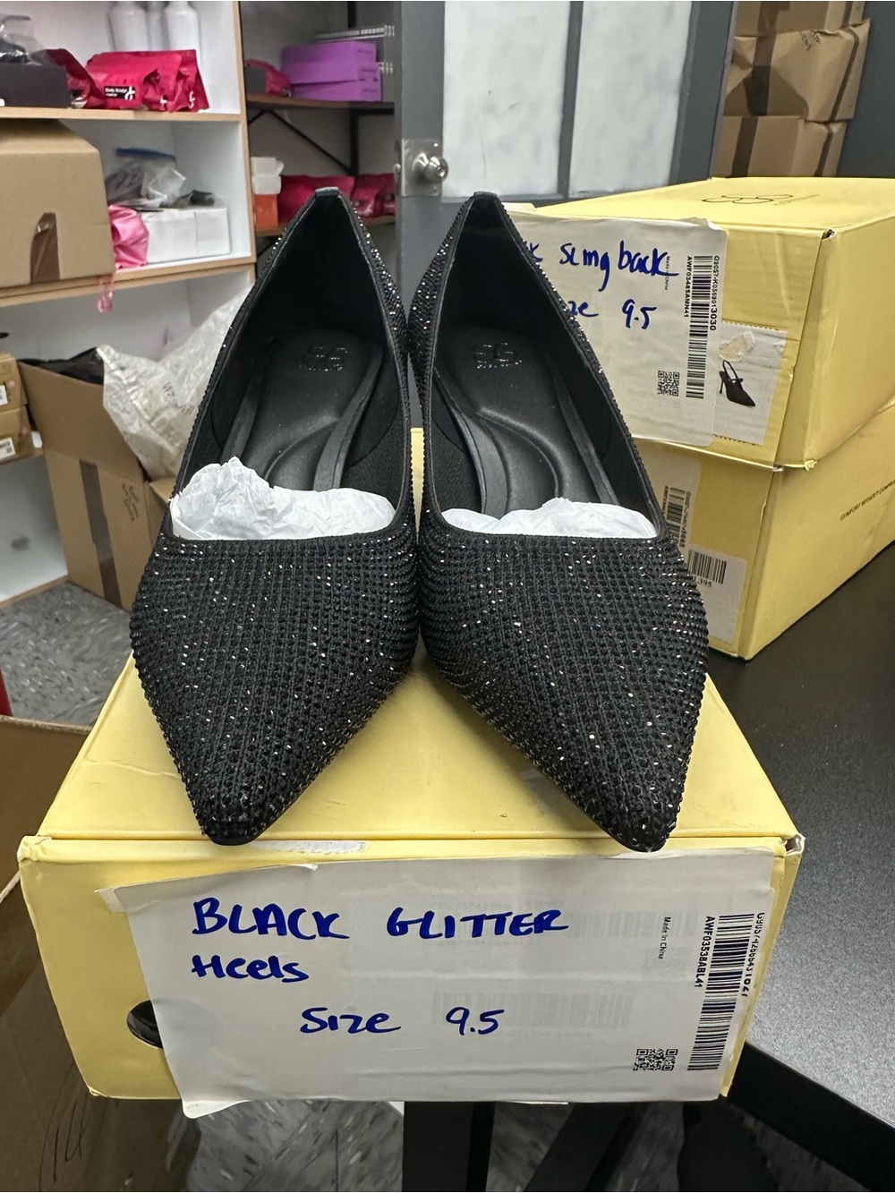 COSYISLAND black glitter heels